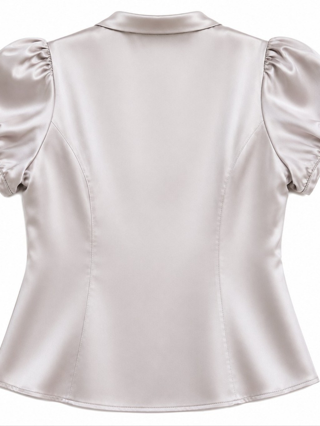 Ab Studio Silver Satin Empire Waist Puff Sleeve Blouse Xl Vintage — image 4 of 6